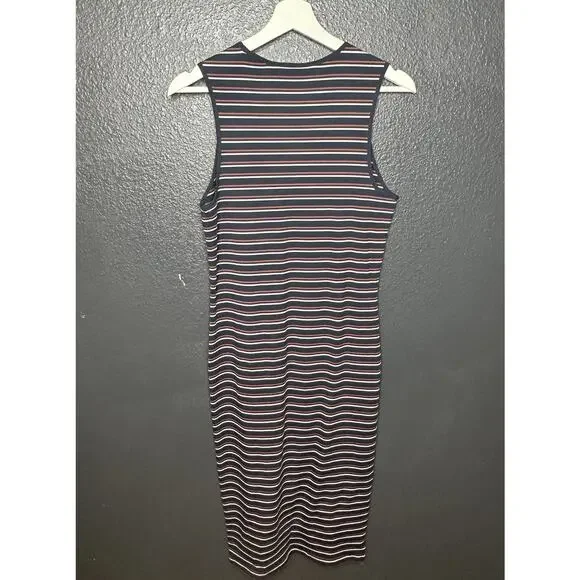 Athleta Navy Blue/Multicolor Sunstream Striped Midi Dress Women's Size Small - Picture 4 of 5
